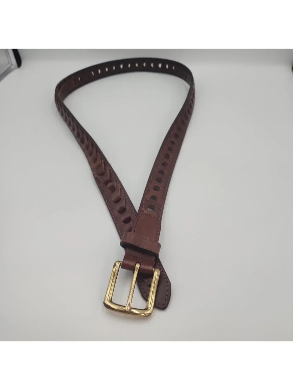LEATHER BELT Mens Size 38 Belt Adjustable Brown Fits Up To 43